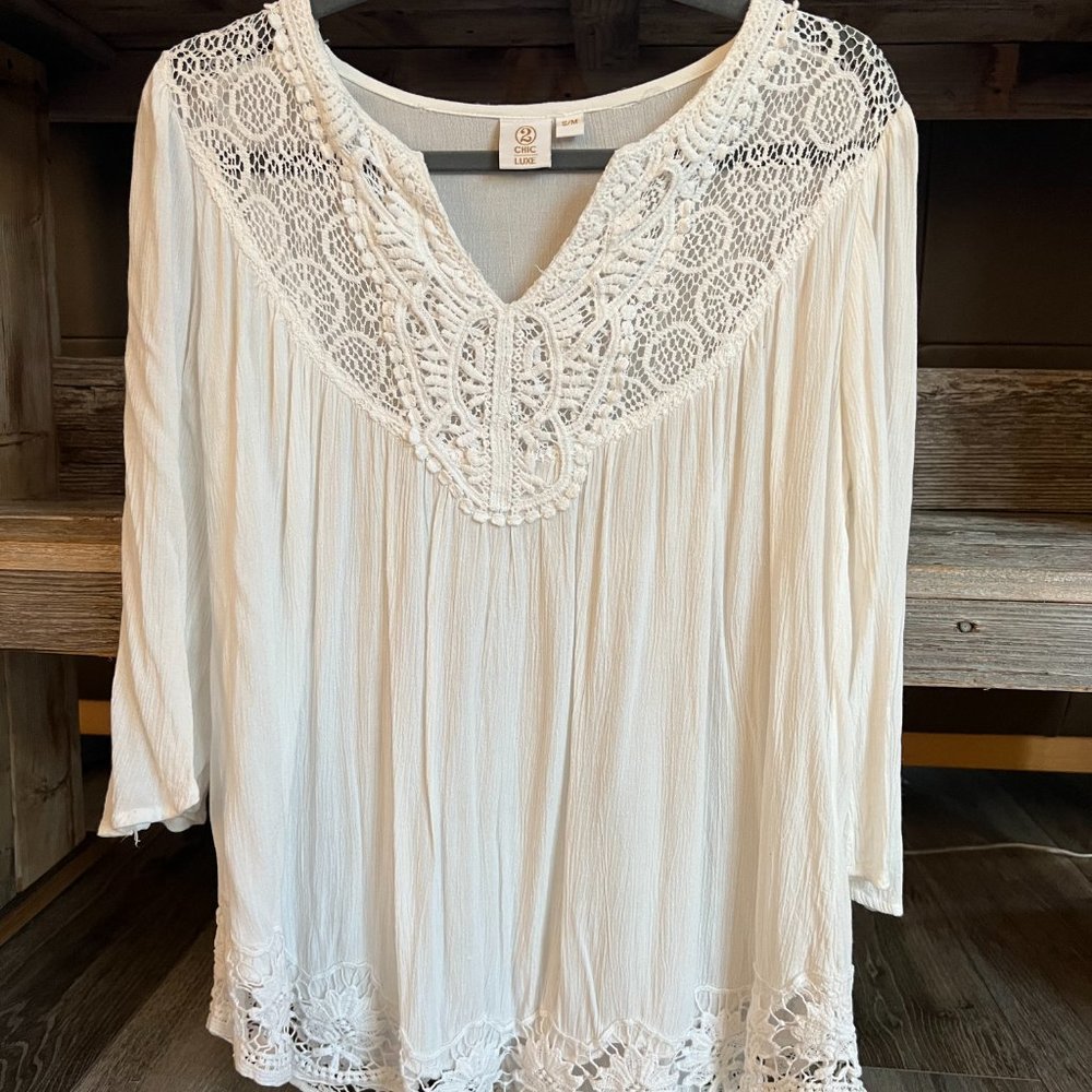 White gauzy, lacy blouse